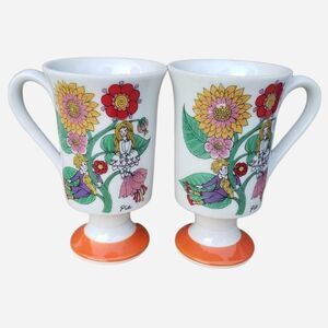 60s 70s psychedelic fairycore floral mug set